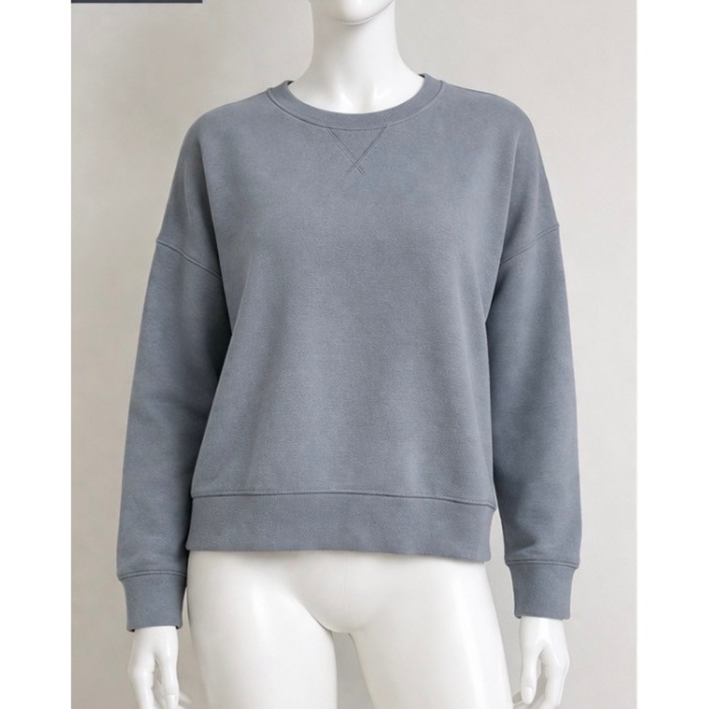 Spanx AirEssentials Crewneck Sweatshirt Stormy Sky Blue Gray Pullover Pleat  XL
